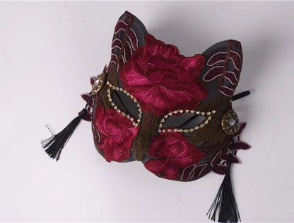 Wine Red Cat Face Half Face Halloween Masquerade Party Second Dimension Dance Mask