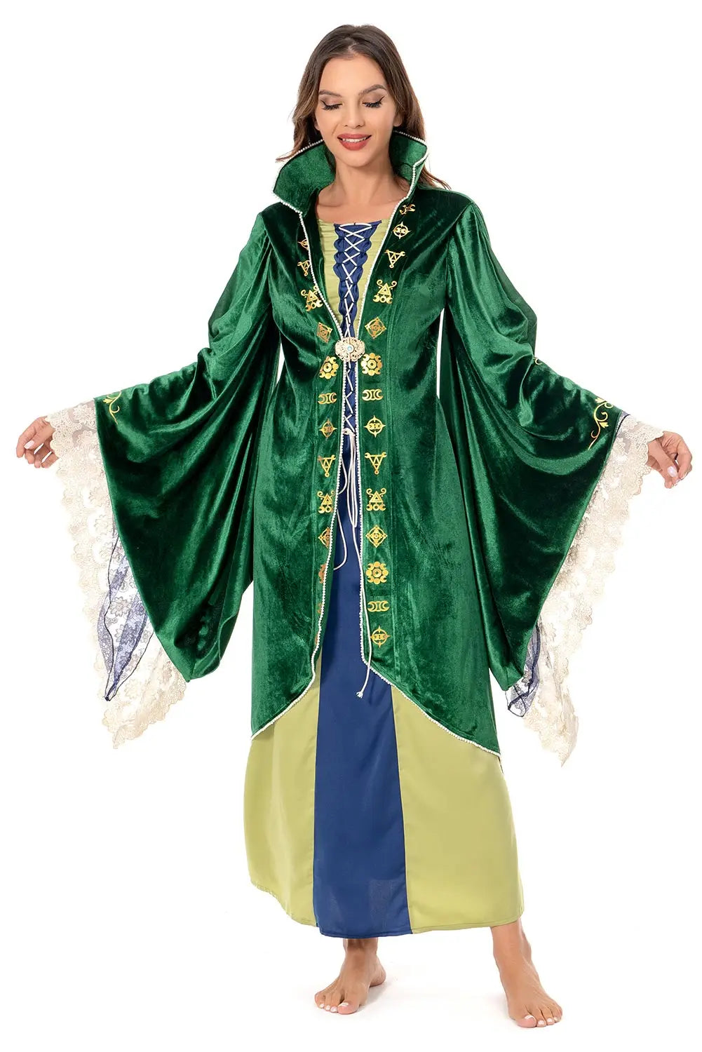 Winifred Sanderson Green Velvet Cosplay Dress Costume for Halloween and Carnival