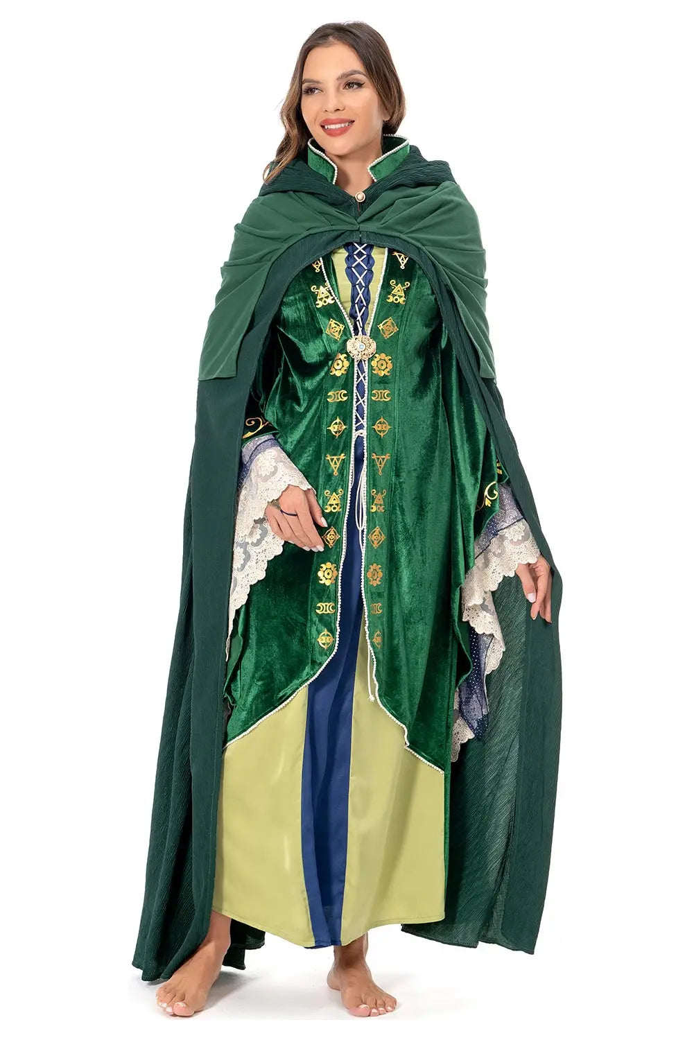 Winifred Sanderson Green Velvet Cosplay Dress Costume for Halloween and Carnival