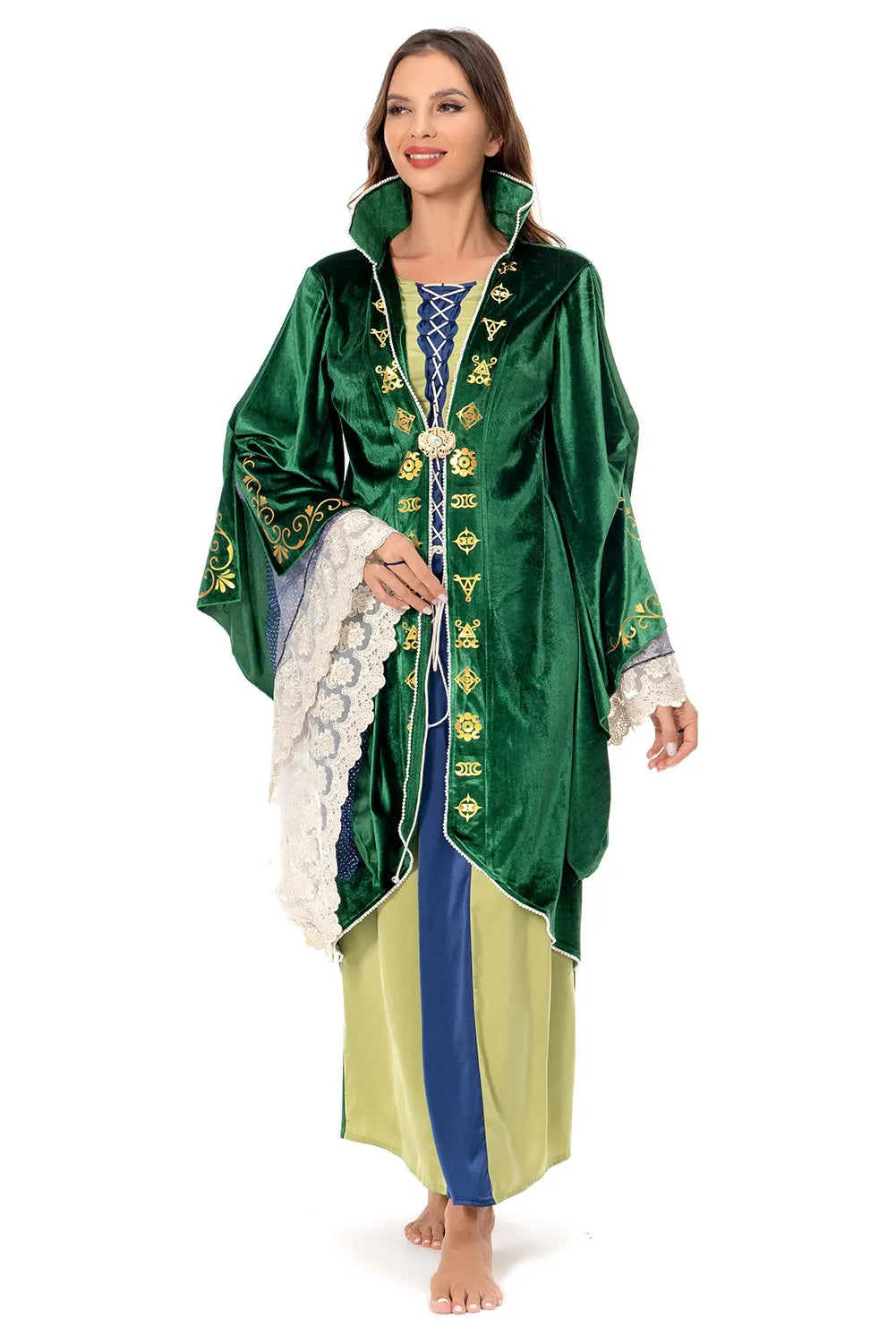 Winifred Sanderson Green Velvet Cosplay Dress Costume for Halloween and Carnival