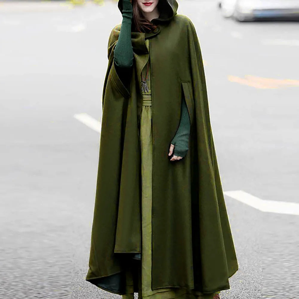 Winter Cloak Hooded Trench Coat Women Gothic Cape Women Trench Coat Open Front Cardigan Jacket Coat Cape Cloak Poncho Plus