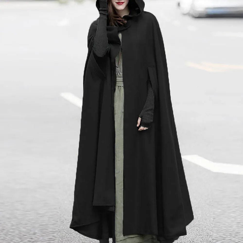 Winter Cloak Hooded Trench Coat Women Gothic Cape Women Trench Coat Open Front Cardigan Jacket Coat Cape Cloak Poncho Plus