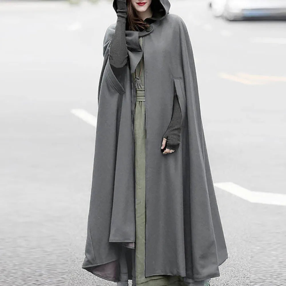 Winter Cloak Hooded Trench Coat Women Gothic Cape Women Trench Coat Open Front Cardigan Jacket Coat Cape Cloak Poncho Plus