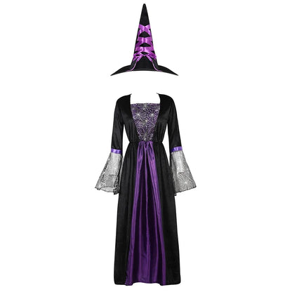 Witch Costume Women Long Sorceress Classic Dress Adult Renaissance Outfits Halloween Dress-up Disguise Role Playing Party Outfit