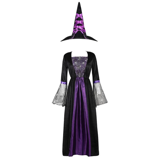 Witch Costume Women Long Sorceress Classic Dress Adult Renaissance Outfits Halloween Dress-up Disguise Role Playing Party Outfit