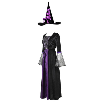 Witch Costume Women Long Sorceress Classic Dress Adult Renaissance Outfits Halloween Dress-up Disguise Role Playing Party Outfit