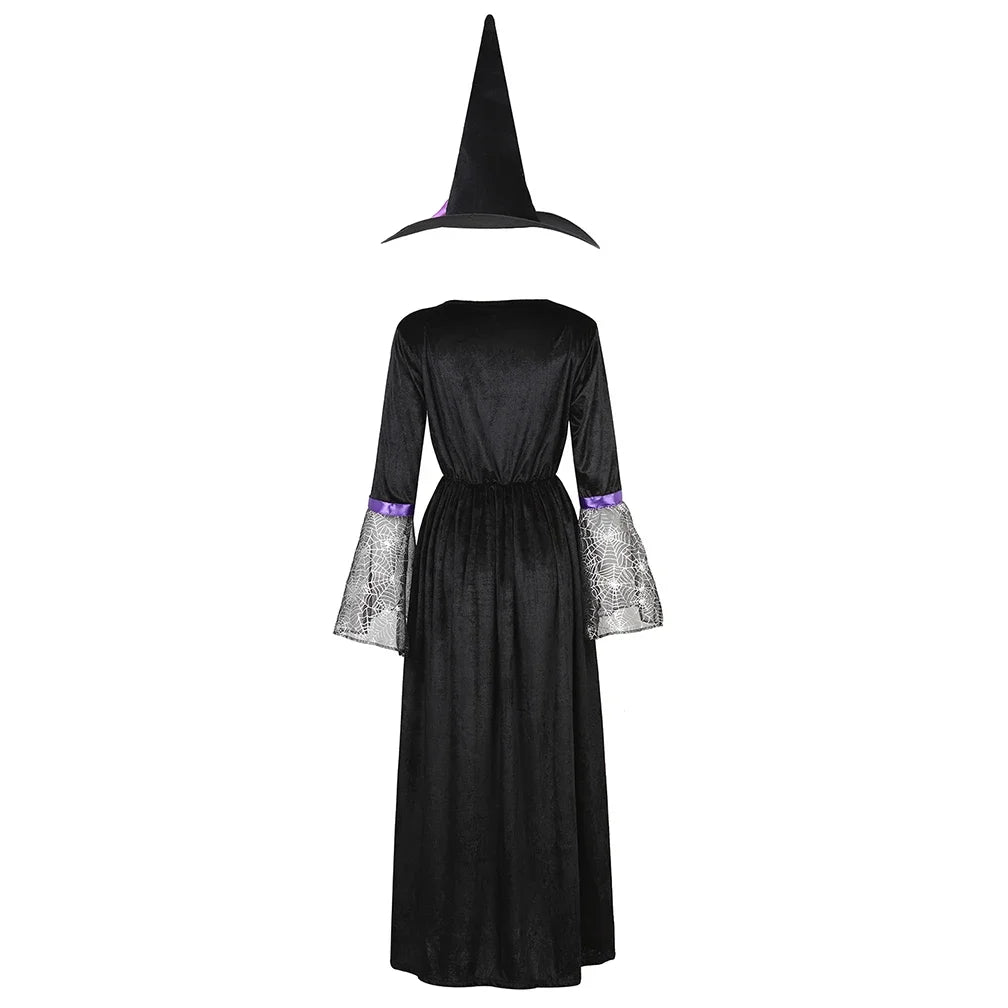 Witch Costume Women Long Sorceress Classic Dress Adult Renaissance Outfits Halloween Dress-up Disguise Role Playing Party Outfit