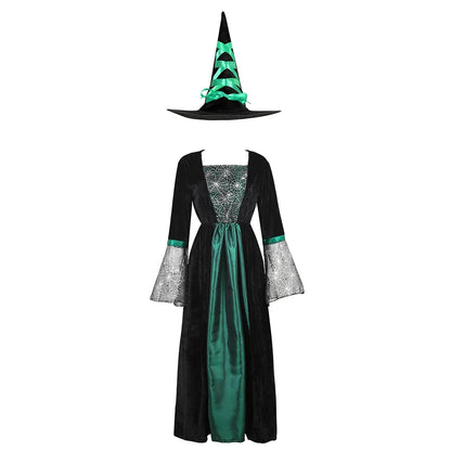 Witch Costume Women Long Sorceress Classic Dress Adult Renaissance Outfits Halloween Dress-up Disguise Role Playing Party Outfit