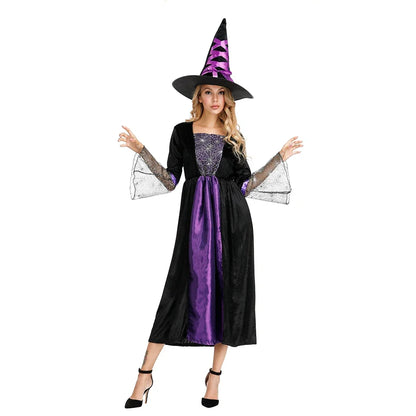 Witch Costume Women Long Sorceress Classic Dress Adult Renaissance Outfits Halloween Dress-up Disguise Role Playing Party Outfit