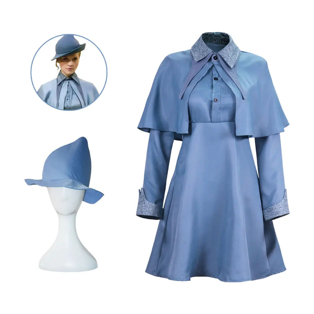 Wizard School Witch Fleur Isabelle Delacour Cosplay Costume Beauxbaton Magic Women School Uniform Hat Dress Suit Halloween