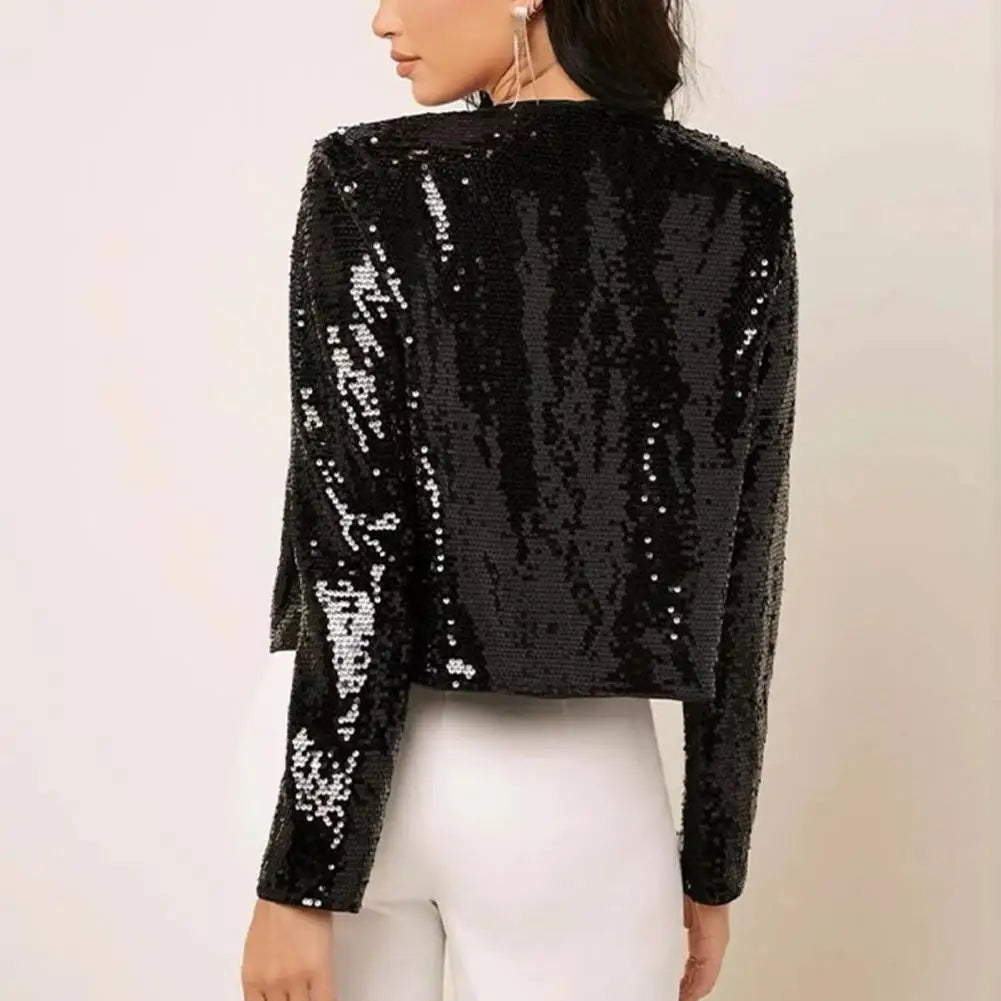 Women Coat Fashion Lady Sparkly Glitter Short Blazer Smooth Lined Lady Jacket  Women Open Front Sequin Jacket for Daily Wear