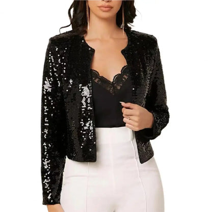 Women Coat Fashion Lady Sparkly Glitter Short Blazer Smooth Lined Lady Jacket  Women Open Front Sequin Jacket for Daily Wear