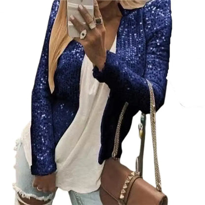 Women Coat Fashion Lady Sparkly Glitter Short Blazer Smooth Lined Lady Jacket  Women Open Front Sequin Jacket for Daily Wear