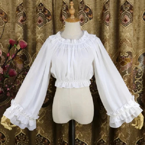 Women Flounce Sleeve Elegant Undershirt Top White Apricot Blouse Puff Sleeves Sweet Lolita Shirt Inner Tops For Girl Sweet Party