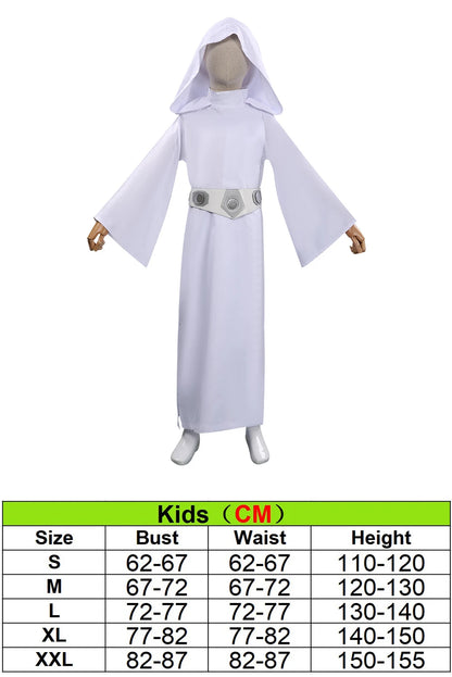 Women Girls Leia Cosplay Fantasy White Robe Movie Space Battle Costume Disguise Kids Adult Cosplay Roleplay Outfits