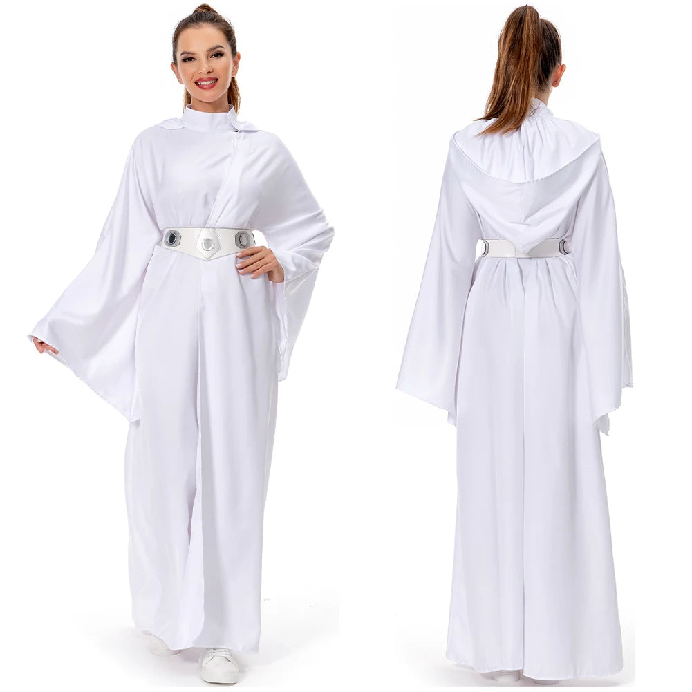 Women Girls Leia Cosplay Fantasy White Robe Movie Space Battle Costume Disguise Kids Adult Cosplay Roleplay Outfits