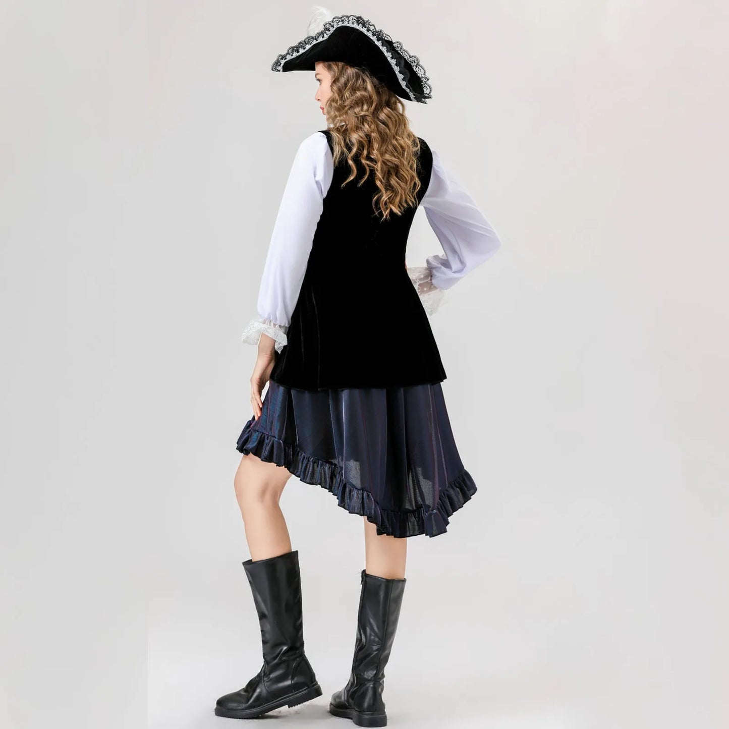 Women Halloween Costumes Cos Sexy Long Dress Medieval Retro Style Sweet Elegant Fine Dresses Long-Sleeve Inner Wear Hat Belt Set