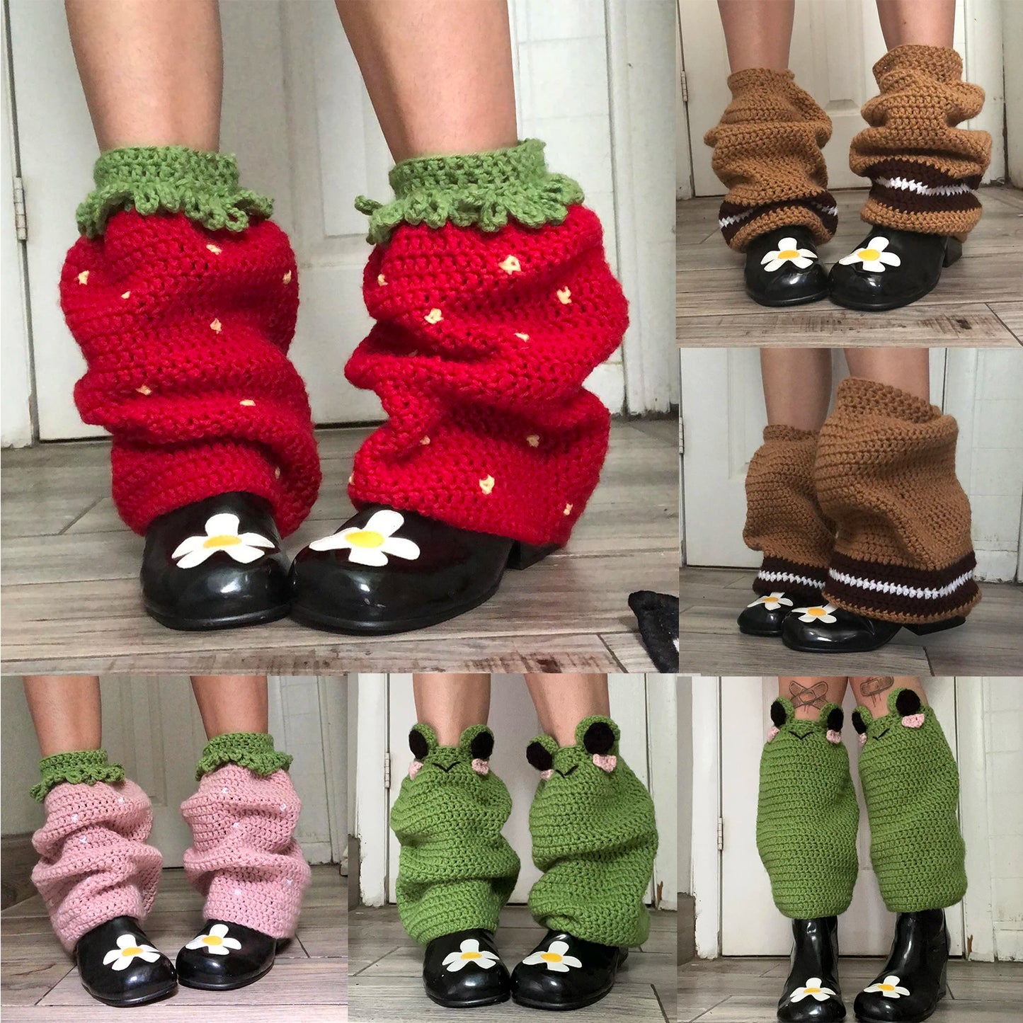 Women Knit Leg Warmers Contrast Color Cute Knee High Socks Aesthetic Boot Cuffs Cover Winter Knitted Socks Kawaii Ankle Warmers