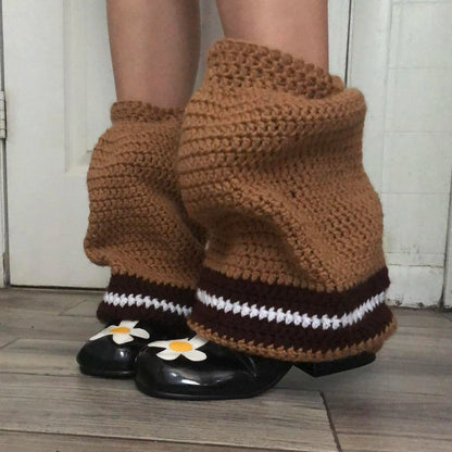 Women Knit Leg Warmers Contrast Color Cute Knee High Socks Aesthetic Boot Cuffs Cover Winter Knitted Socks Kawaii Ankle Warmers