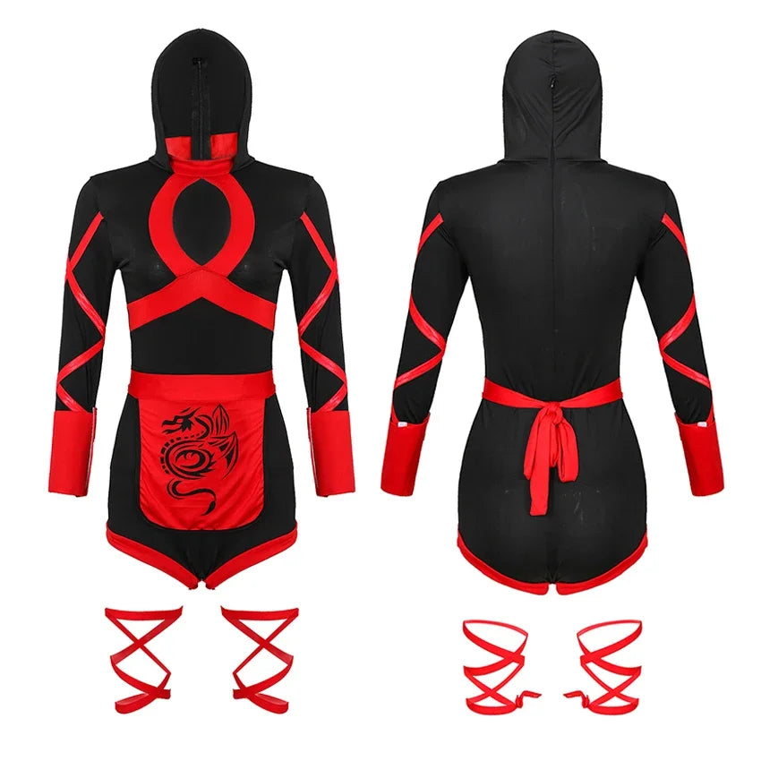 Women Sexy Dragon Ninja Cosplay Costume Warrior Bodysuit Halloween Disguise Costume Japanese Ninja Samurai Kendo Superhero Dress