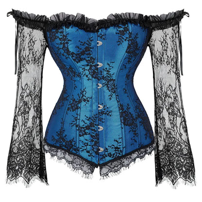 Women Sexy  Gothic Gorset Corset Bustier Lace Up Breathable Bodyshaper Corset Top With Sleeves Lace Waist Up Bustier