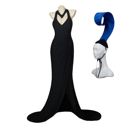 Women Villain Yzma Cosplay Costume Yzma Sexy Black Floor Length Dress Blue Hat Suit Female Halloween Party Costume Plus Size