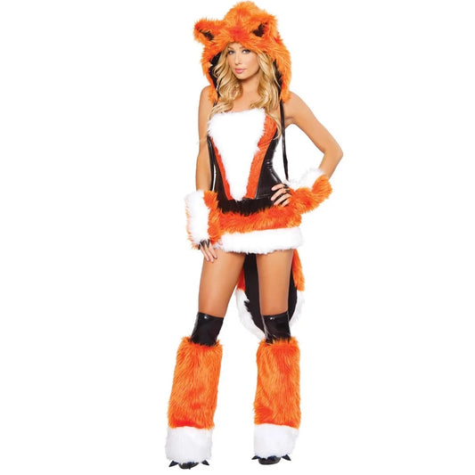 Women's Fluffy Fox Costume with Big Tail Halloween Party Animal Cosplay Fancy Dress