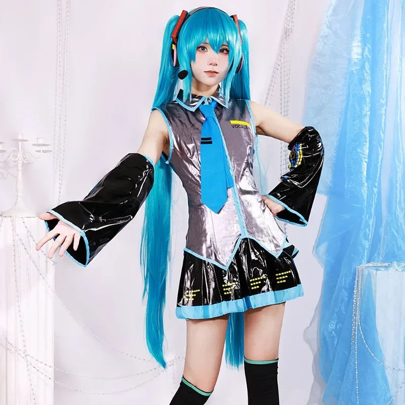 Women's Two-dimensional Girl JK Suit Complete Set Miku Cos Suit Miku Formula Suit Patent Leather Cosplay