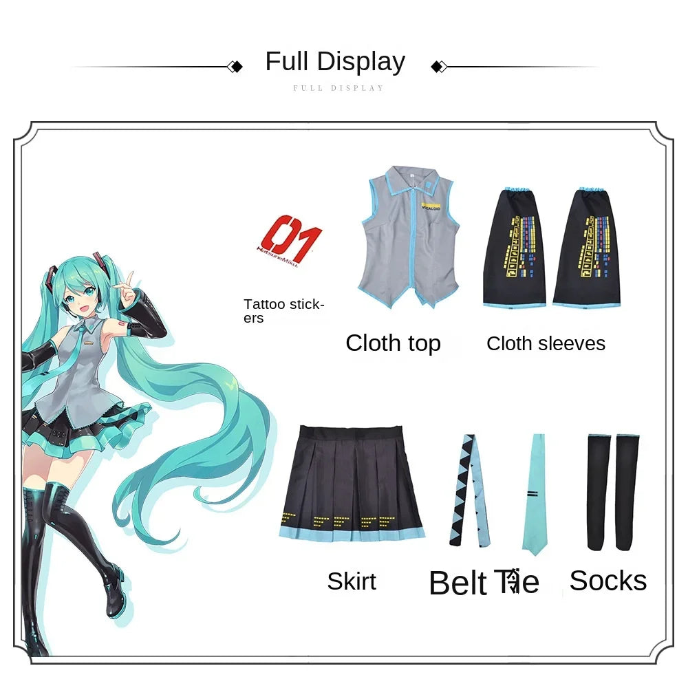 Women's Two-dimensional Girl JK Suit Complete Set Miku Cos Suit Miku Formula Suit Patent Leather Cosplay