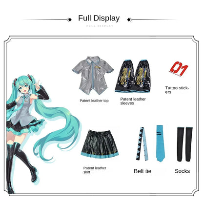 Women's Two-dimensional Girl JK Suit Complete Set Miku Cos Suit Miku Formula Suit Patent Leather Cosplay