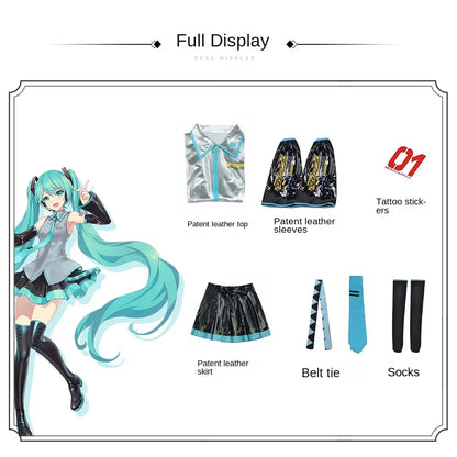 Women's Two-dimensional Girl JK Suit Complete Set Miku Cos Suit Miku Formula Suit Patent Leather Cosplay