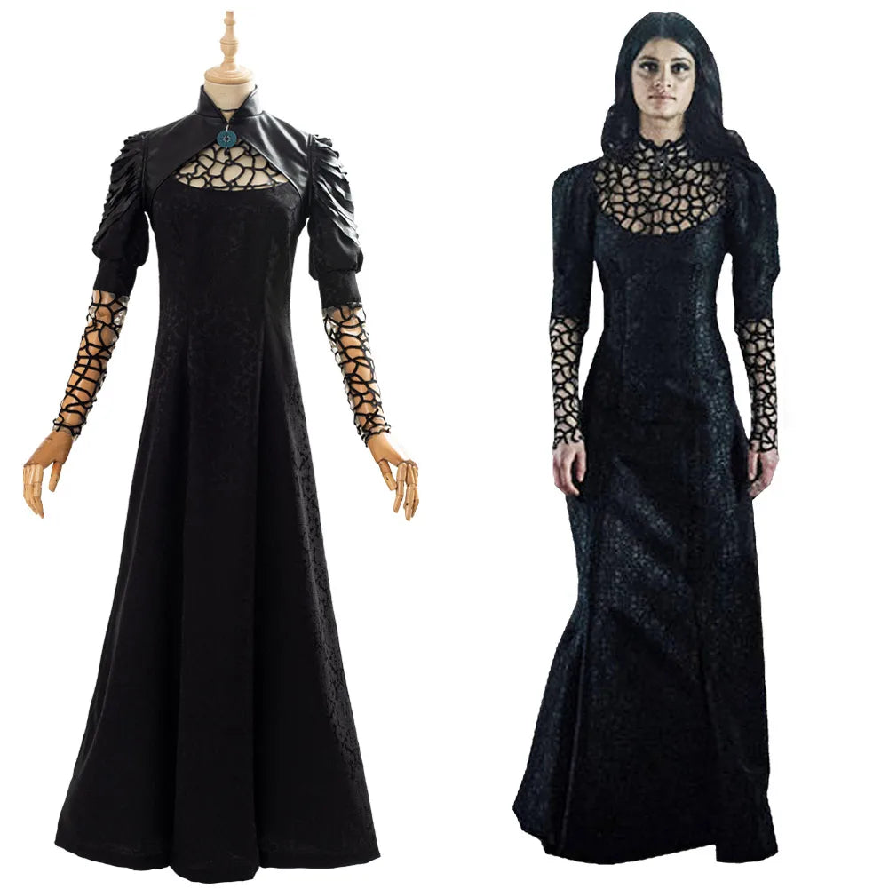 Yennefer Cosplay Costume Black Party Long Dress Outfit Halloween Party Costume For Girls Adult Women Girls