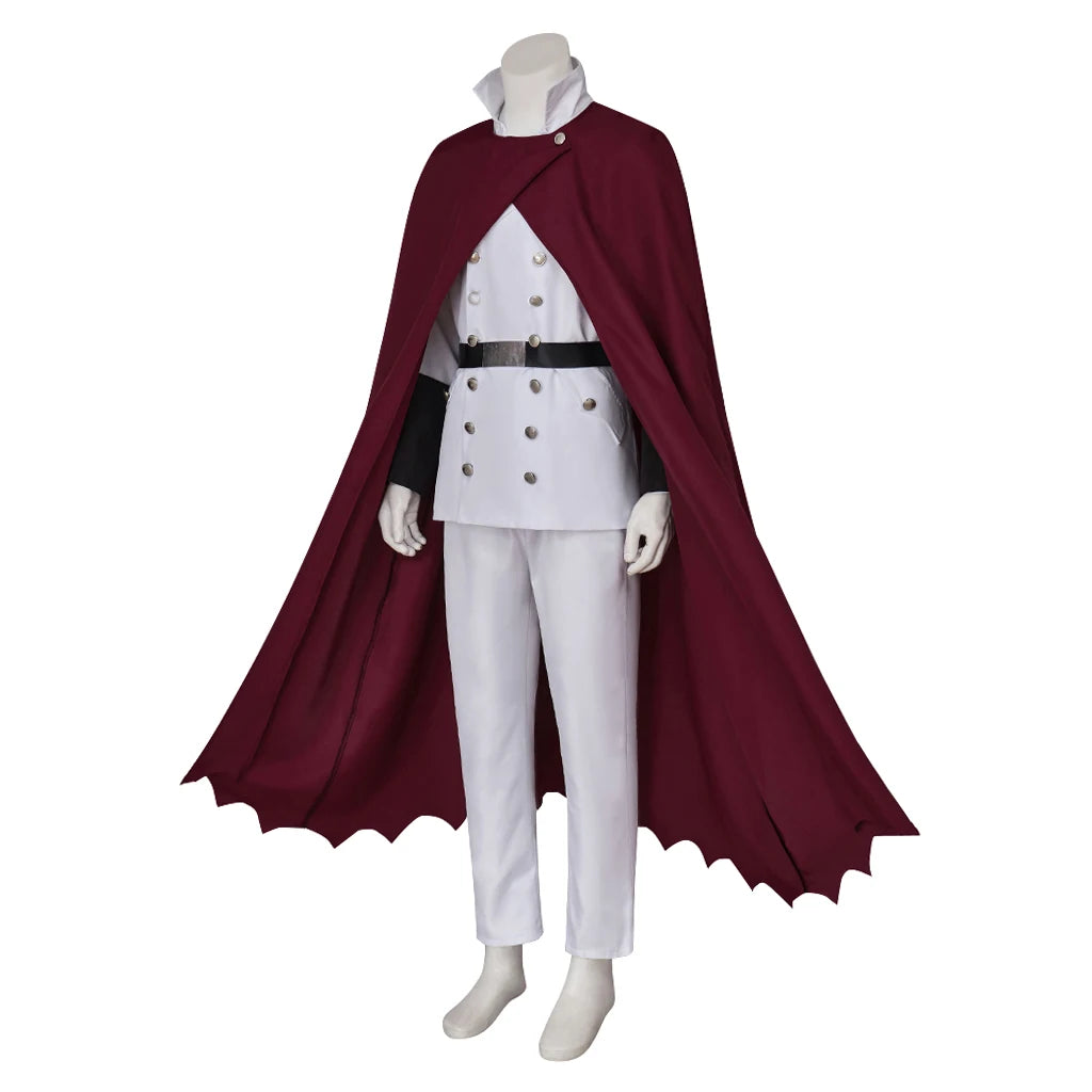 Yhwach Cosplay Costumes White Military Uniform Suit with Red Cloak for Men's Halloween