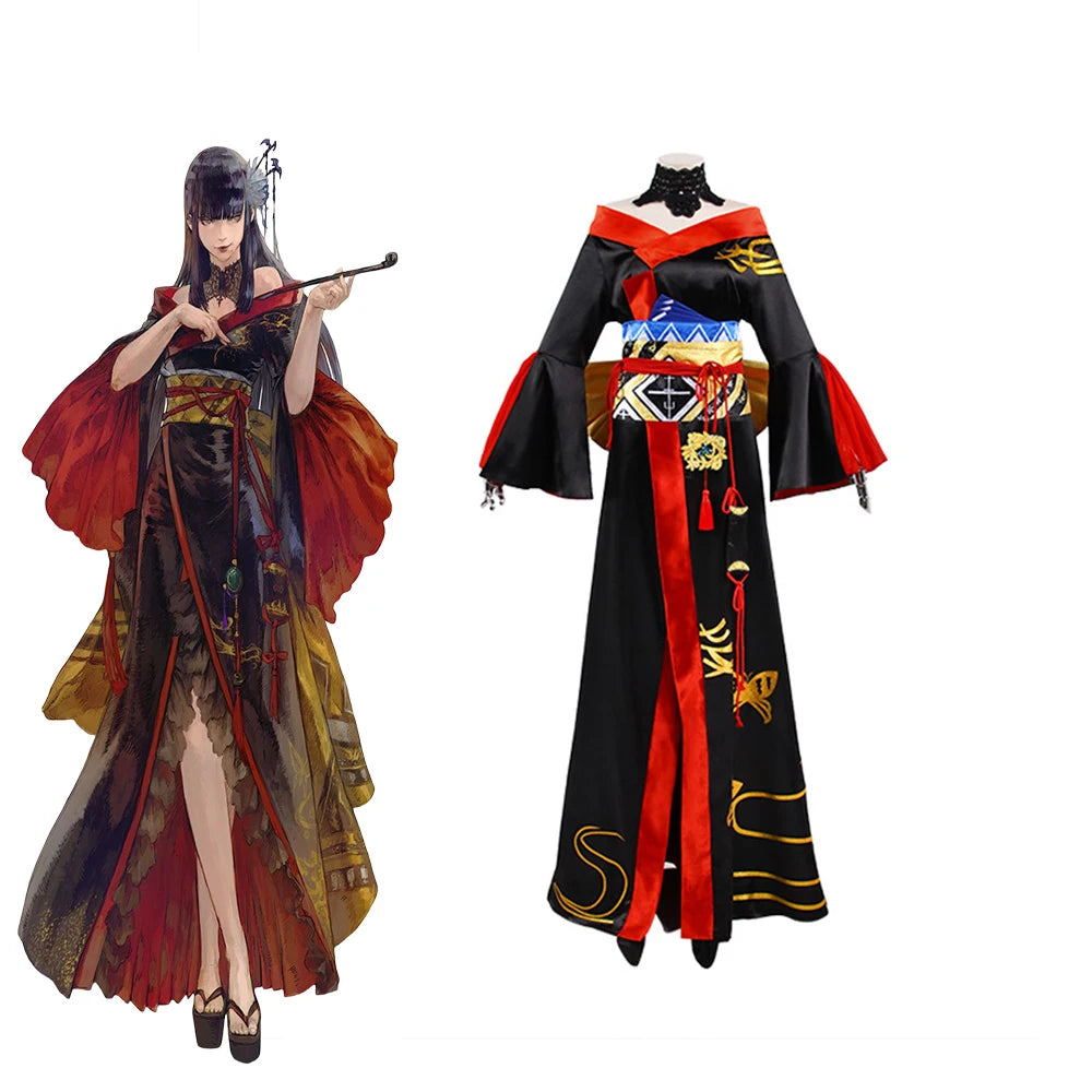 Yotsuyu Cosplay Kimono Dress Game FF14 Costume Women Gorgeous Kimono Uniform Suit Halloween Carnival Party Comic Con Gown