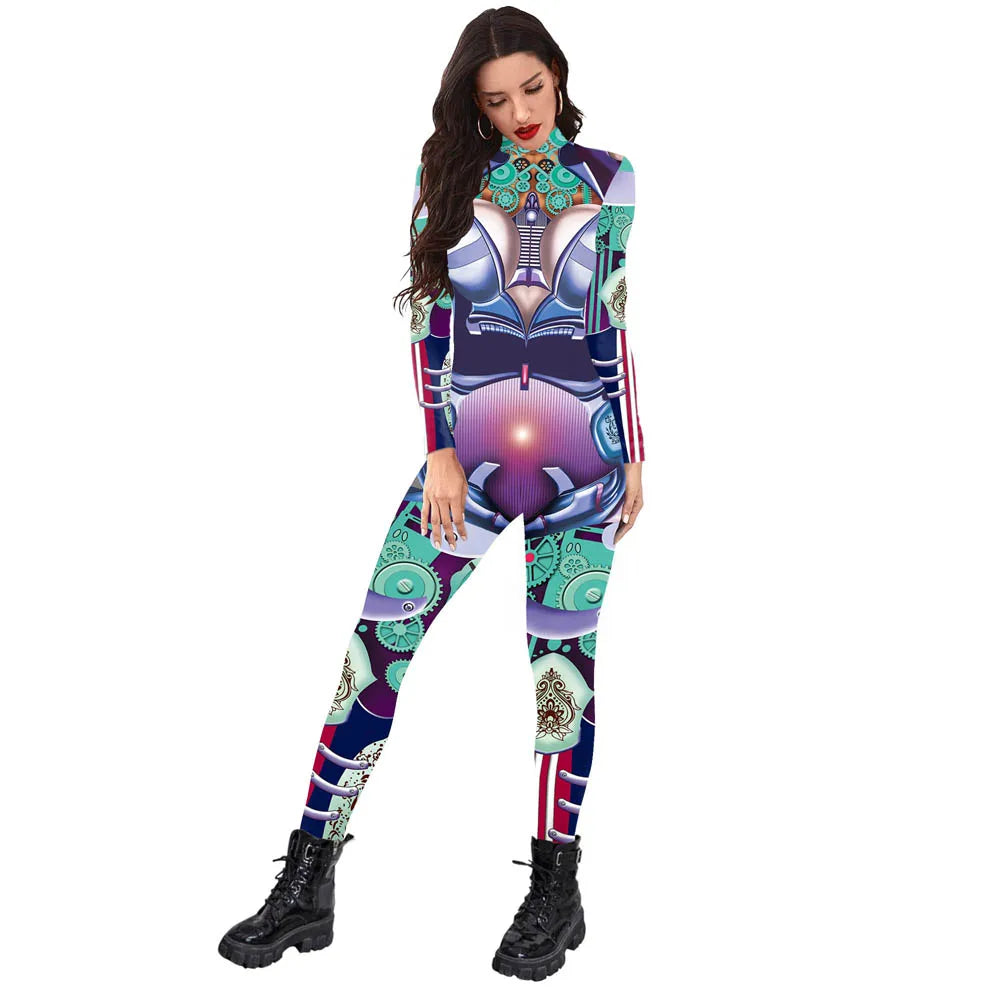 Retro Mechanica Cosplay Jumpsuit Catsuit Sexy Women Cosplay Costumes Cyberpunk Zentai Halloween Bodysuit