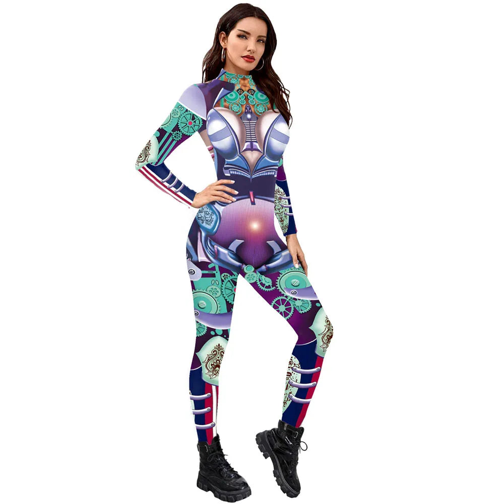 Retro Mechanica Cosplay Jumpsuit Catsuit Sexy Women Cosplay Costumes Cyberpunk Zentai Halloween Bodysuit