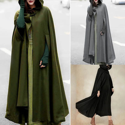 Women Poncho Winter Hooded Open Front Cloak Loose Solid Long Coat Hoodies Cosplay Outwear Christmas Casual Cape