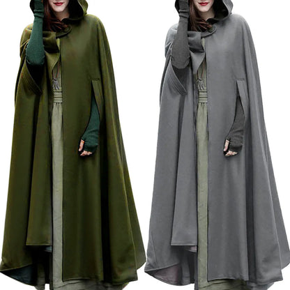 Women Poncho Winter Hooded Open Front Cloak Loose Solid Long Coat Hoodies Cosplay Outwear Christmas Casual Cape