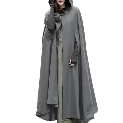 Women Poncho Winter Hooded Open Front Cloak Loose Solid Long Coat Hoodies Cosplay Outwear Christmas Casual Cape