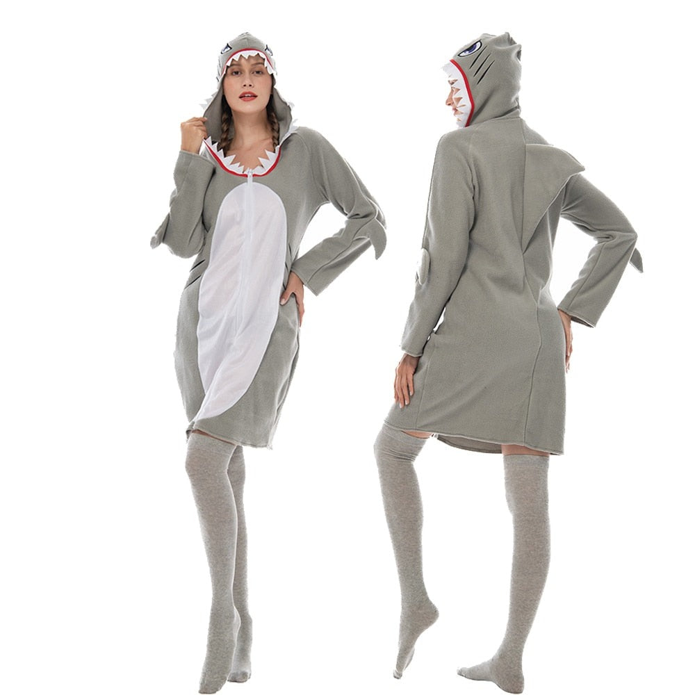 Funny Gray Shark Cosplay Dress For Women Hoodie Dress Halloween Costume For Adult Party Dress