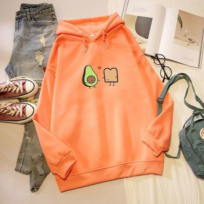 Kawaii Avocado and Bread Cartoon Hoodie Pastel Sweatshirt #JU2658