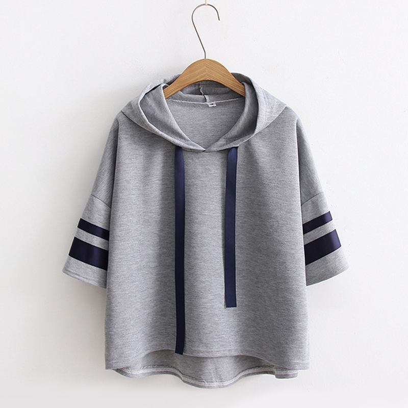 College Style Short Sleeve Hooded T-shirt