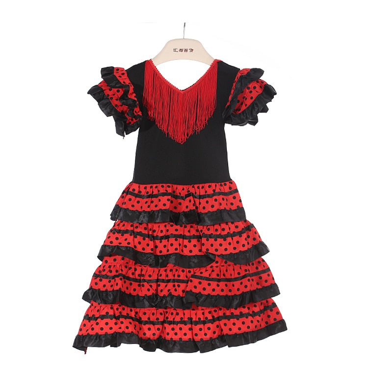 Girls Dress Beautiful Flamenco Dancer Costume Childrens April Sevilla Performances Dance Outfit