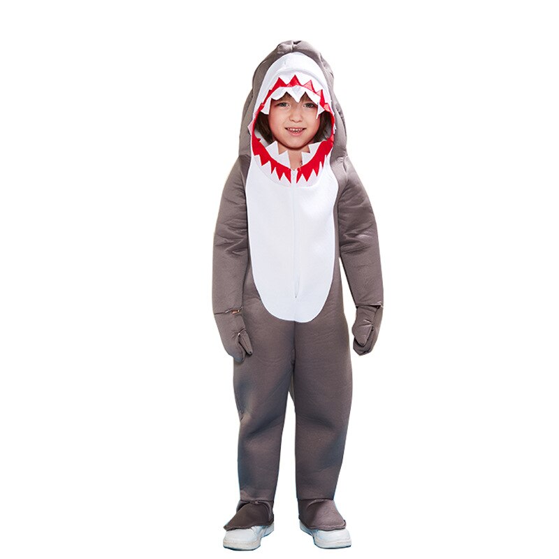 Kids Child Gray Shark Costume for Boys Girls Sponge Suit Outfit Hoodie Funny Purim Halloween Party Fancy Dress Cosplay