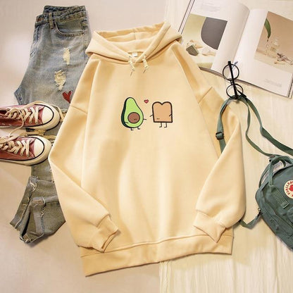 Kawaii Avocado and Bread Cartoon Hoodie Pastel Sweatshirt #JU2658