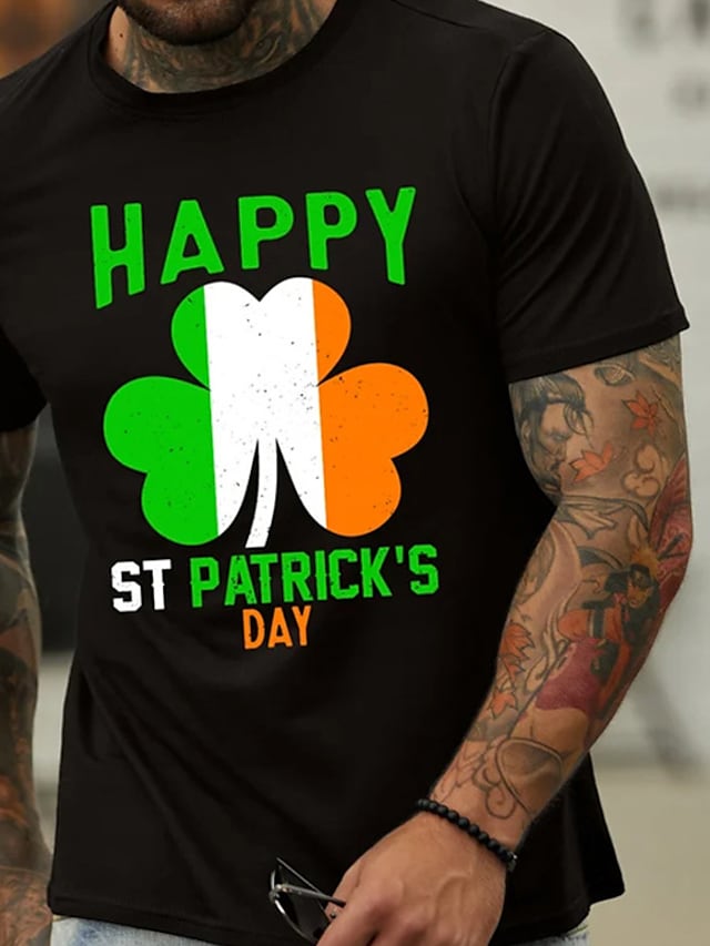 Irish St Patrick Day T-shirt Green Clover Animal Cat Adults Cotton Casual O-neck Tops