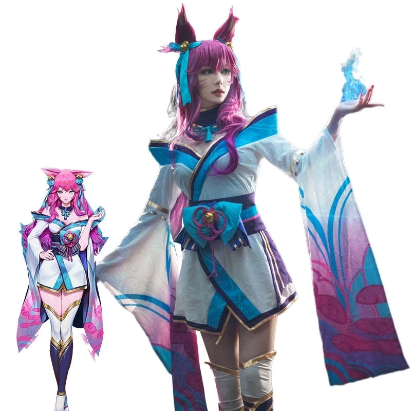 Spirit Blossom Ahri Cosplay Costume Ahri Cosplay Wig Game Ahri Costume Women Kimono Full Set Chinese Dress