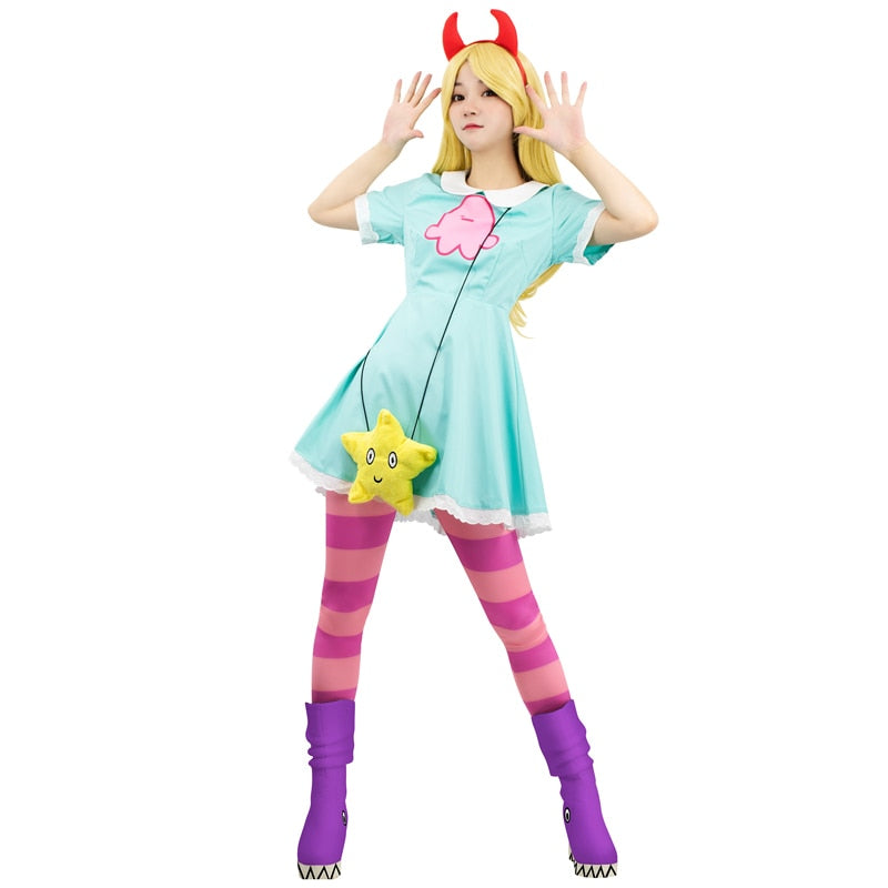 Women Star Cosplay Costume Outfit Horn and Bag Princess Star Adult Girl Lolita Dress Cosplay Costume with Star Bag