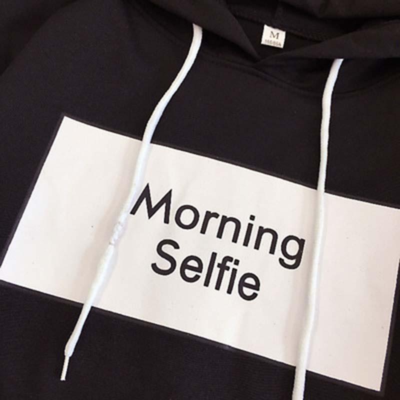 Fake Two-piece Tee Stripe Letter Print Morning Selfie Hoodie