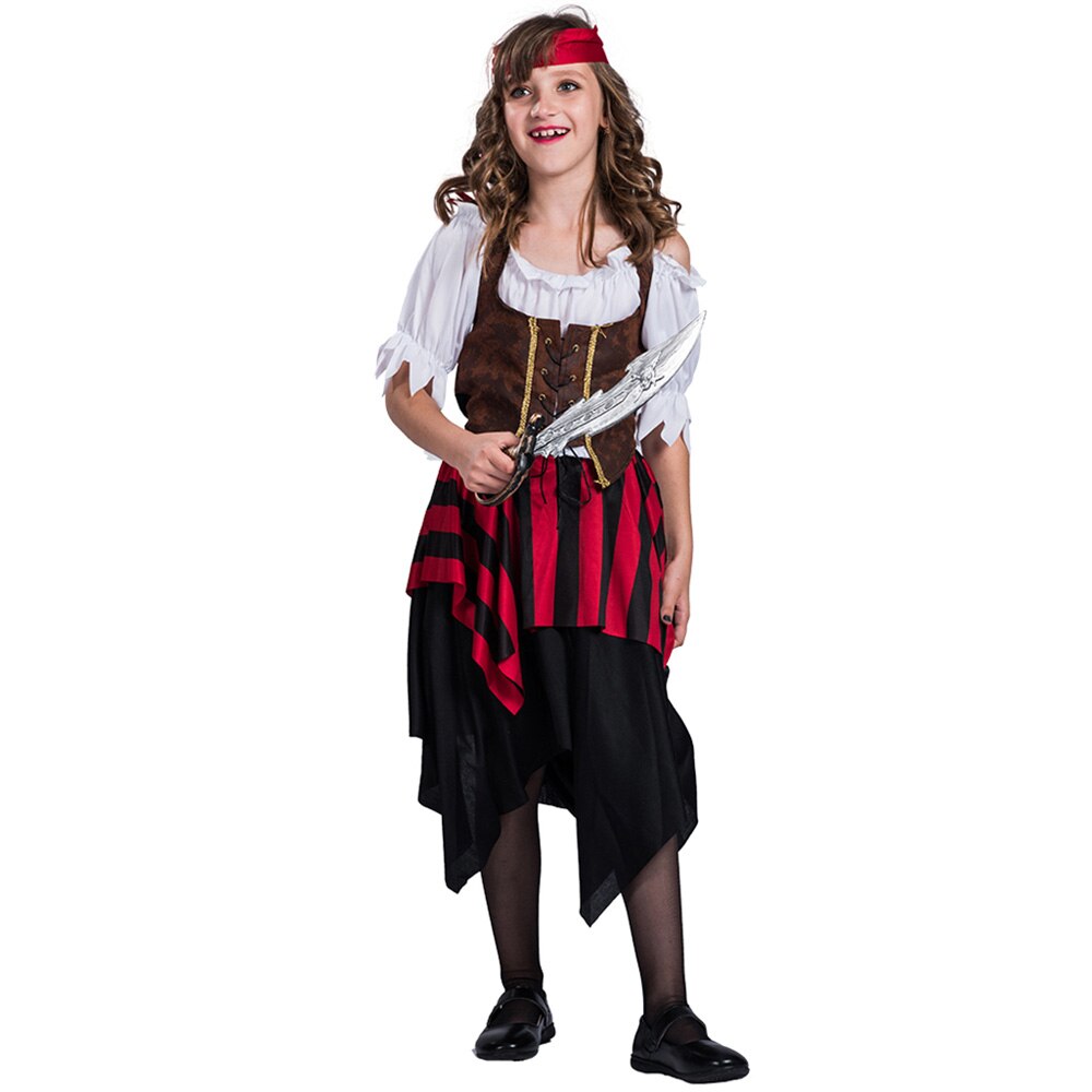 Kids Girl's Caribbean Pirate Halloween Costume Funny Robber Girls Cosplay Outfits Carnival Easter Purim Fancy Dress